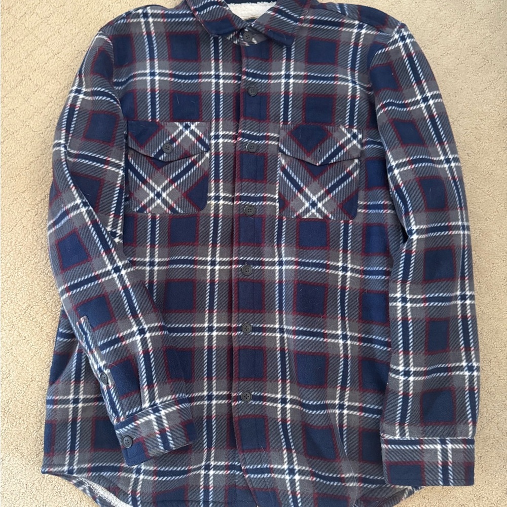 Men's Blue and Red Plaid Shirt